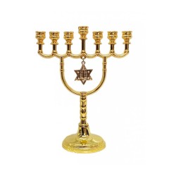 Small Gold Metal Seven Branch Menorah with Decor... | 7 Branch Menorah