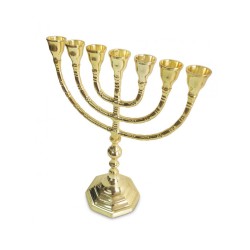 Seven Branch Menorah with Decorative Stem and Ba... | 7 Branch Menorah
