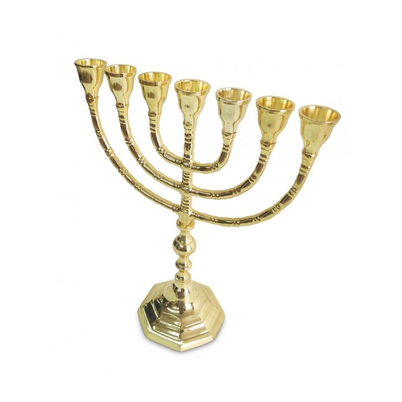 Seven Branch Menorah with Decorative Stem and Ba... | 7 Branch Menorah