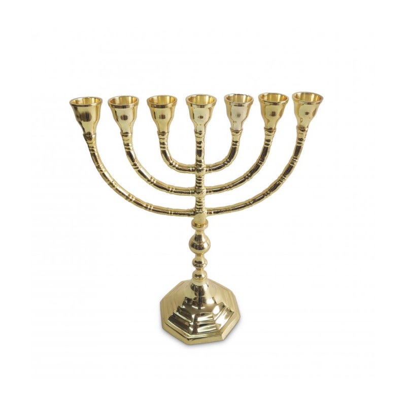 Seven Branch Menorah with Decorative Stem and Ba... | 7 Branch Menorah