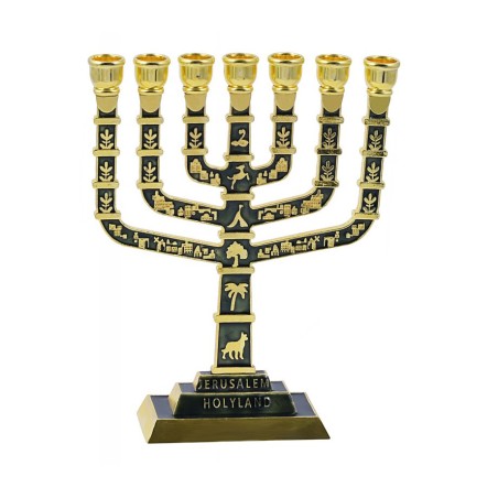 Seven Branch Menorah with Judaic Jerusalem Motif... | 7 Branch Menorah