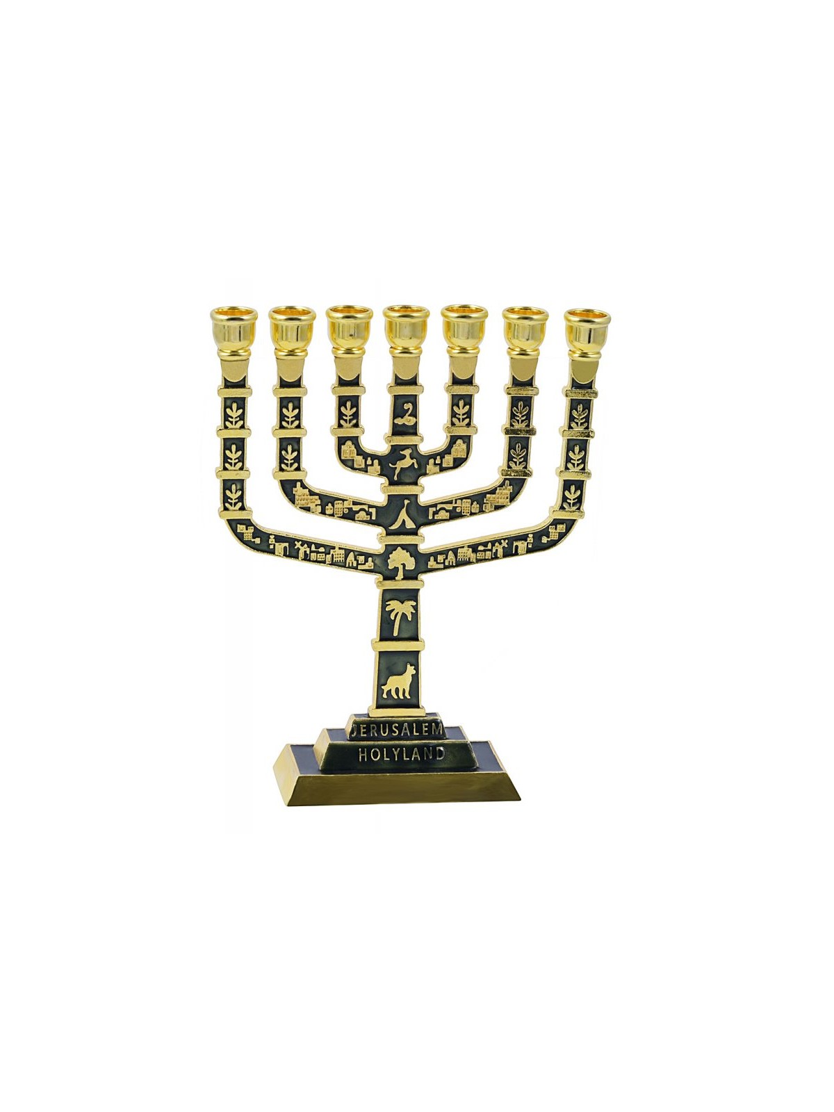 Seven Branch Menorah with Judaic Jerusalem Motif... | 7 Branch Menorah