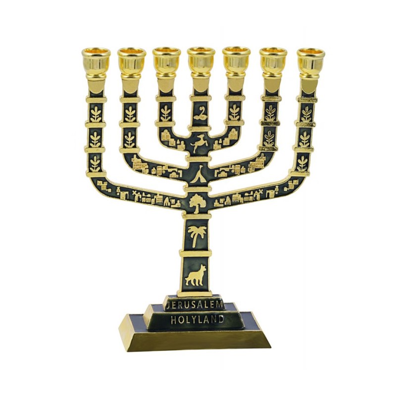 Seven Branch Menorah with Judaic Jerusalem Motif... | 7 Branch Menorah