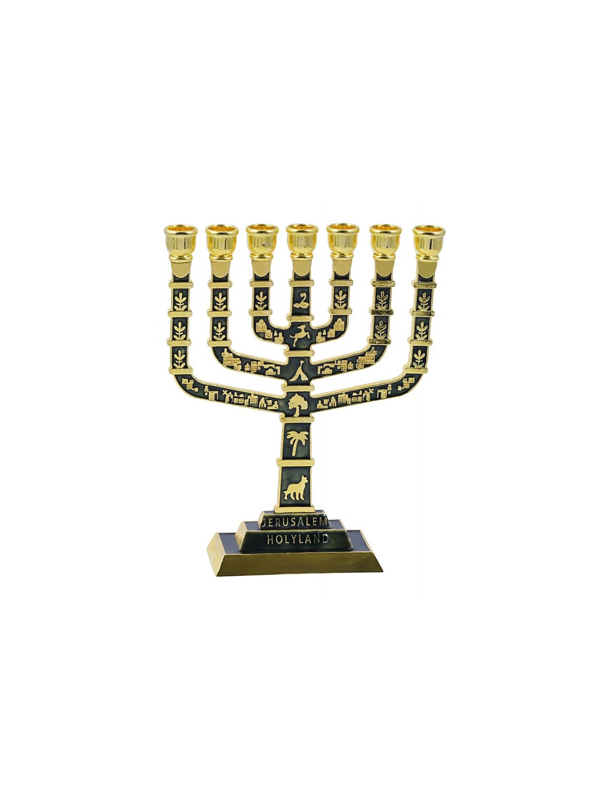 Seven Branch Menorah with Judaic Jerusalem Motif... | 7 Branch Menorah