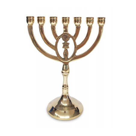 Seven Branch Menorah with Oval Framed Grafted In... | 7 Branch Menorah