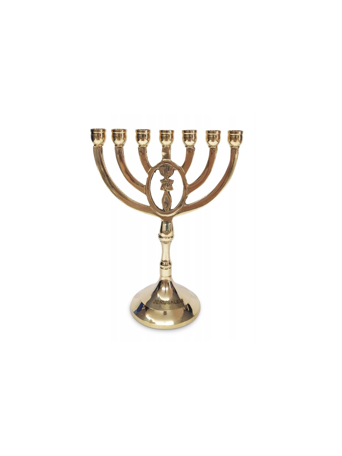 Seven Branch Menorah with Oval Framed Grafted In... | 7 Branch Menorah