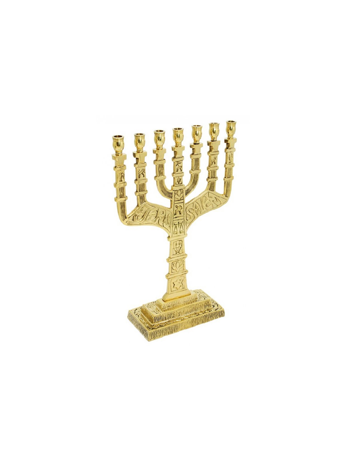 Seven Branch Menorah of Gold Brass Judaic Symbol... | 7 Branch Menorah