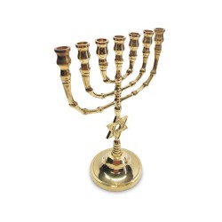 Seven Branch Menorah Gleaming Gold Brass with St... | 7 Branch Menorah