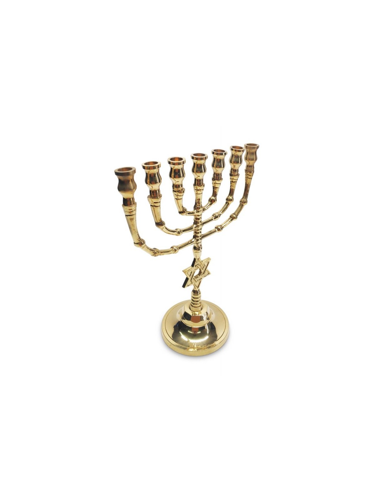 Seven Branch Menorah Gleaming Gold Brass with St... | 7 Branch Menorah