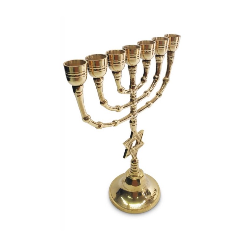 Seven Branch Menorah Gleaming Gold Brass with St... | 7 Branch Menorah