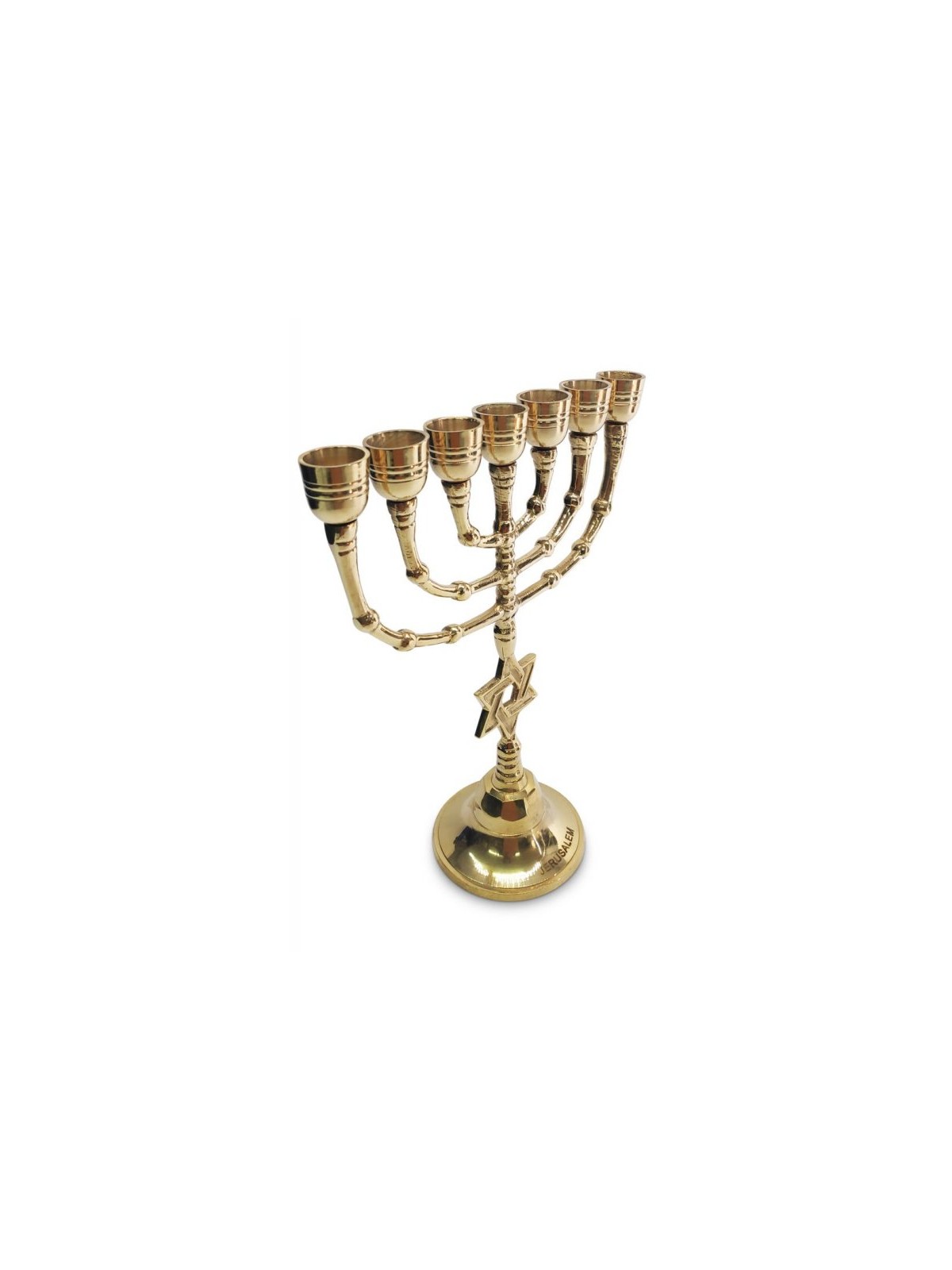 Seven Branch Menorah Gleaming Gold Brass with St... | 7 Branch Menorah