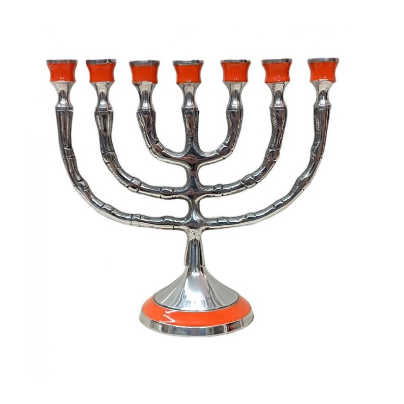 Small Gold Metal 7 Branch Menorah with 12 Tribes... | 7 Branch Menorah