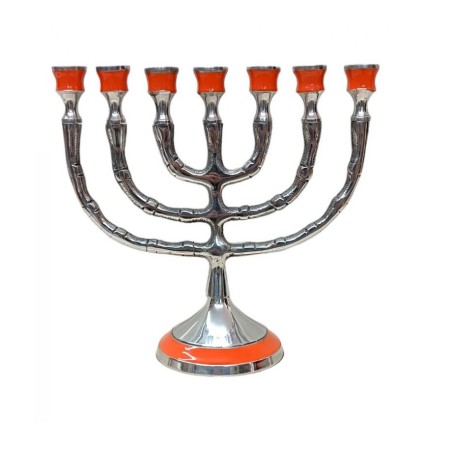 Small Gold Metal 7 Branch Menorah with 12 Tribes... | 7 Branch Menorah