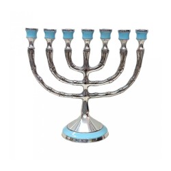 Small Gold Metal 7 Branch Menorah with 12 Tribes... | 7 Branch Menorah
