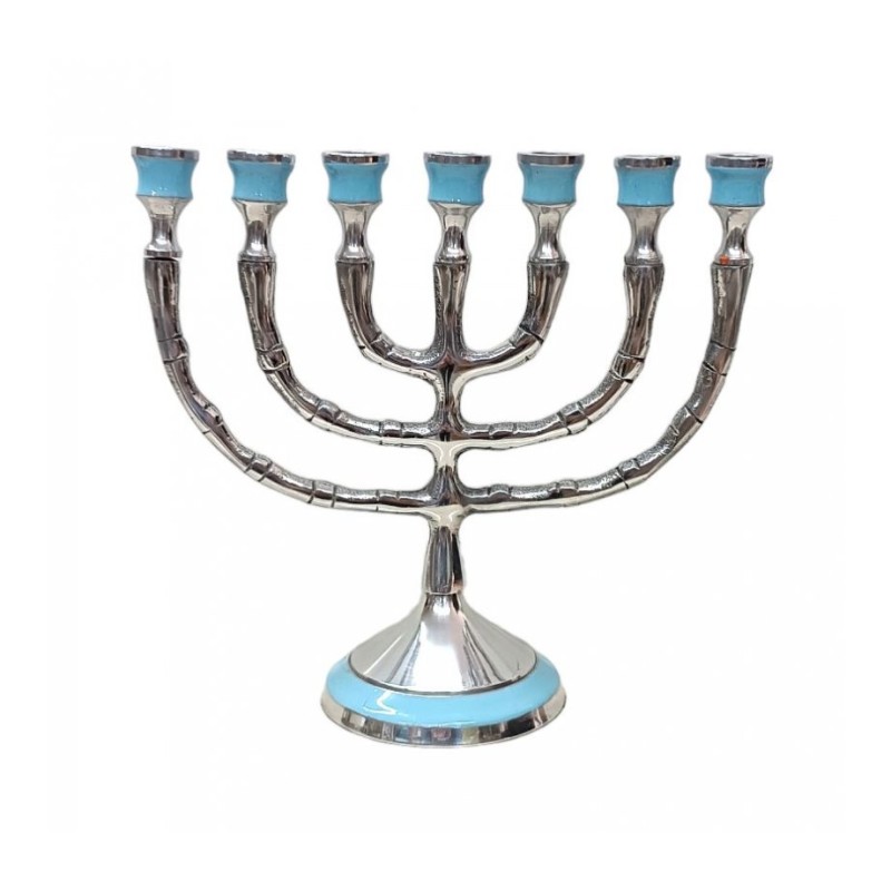 Small Gold Metal 7 Branch Menorah with 12 Tribes... | 7 Branch Menorah