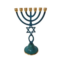 Seven Branch Patina Menorah with Star of David a... | 7 Branch Menorah
