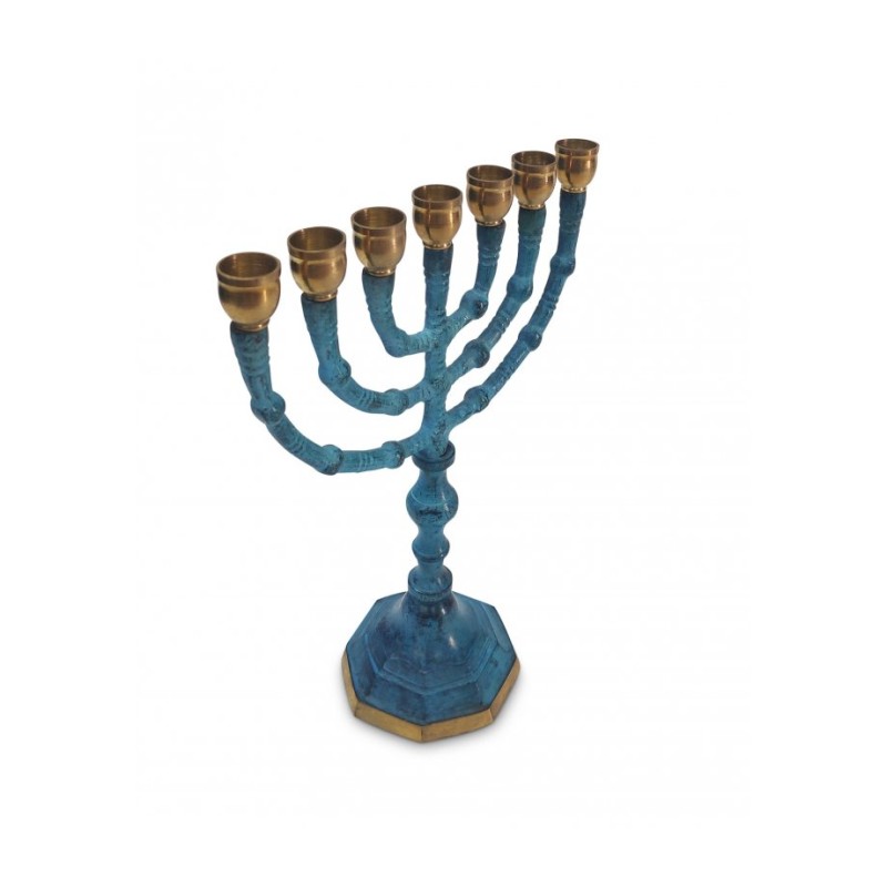 Seven Branch Patina Menorah Decorative with Gold... | 7 Branch Menorah
