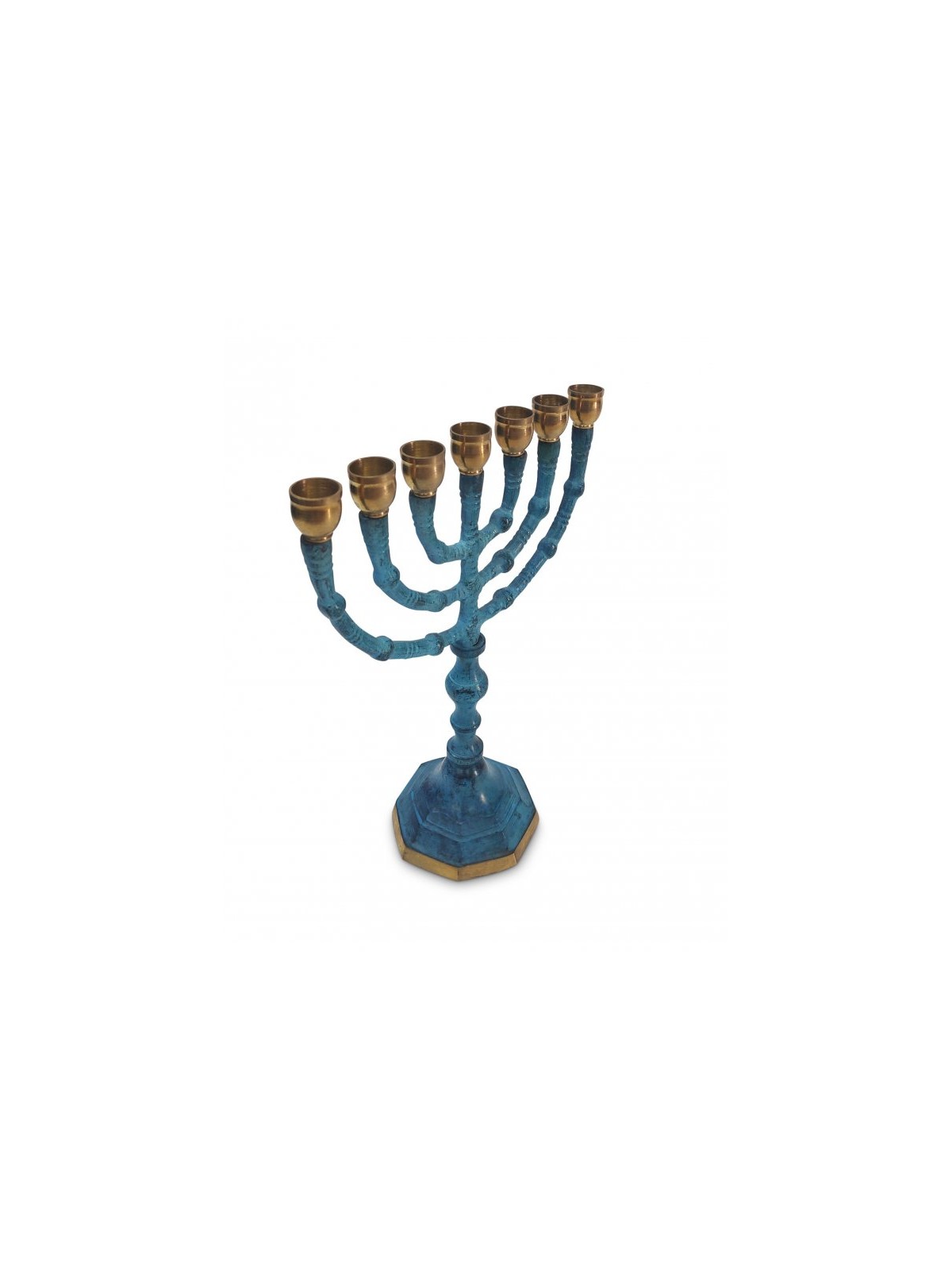 Seven Branch Patina Menorah Decorative with Gold... | 7 Branch Menorah