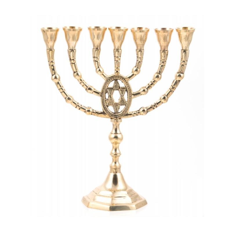 Seven Branch Menorah of Gold Colored Brass with ... | 7 Branch Menorah