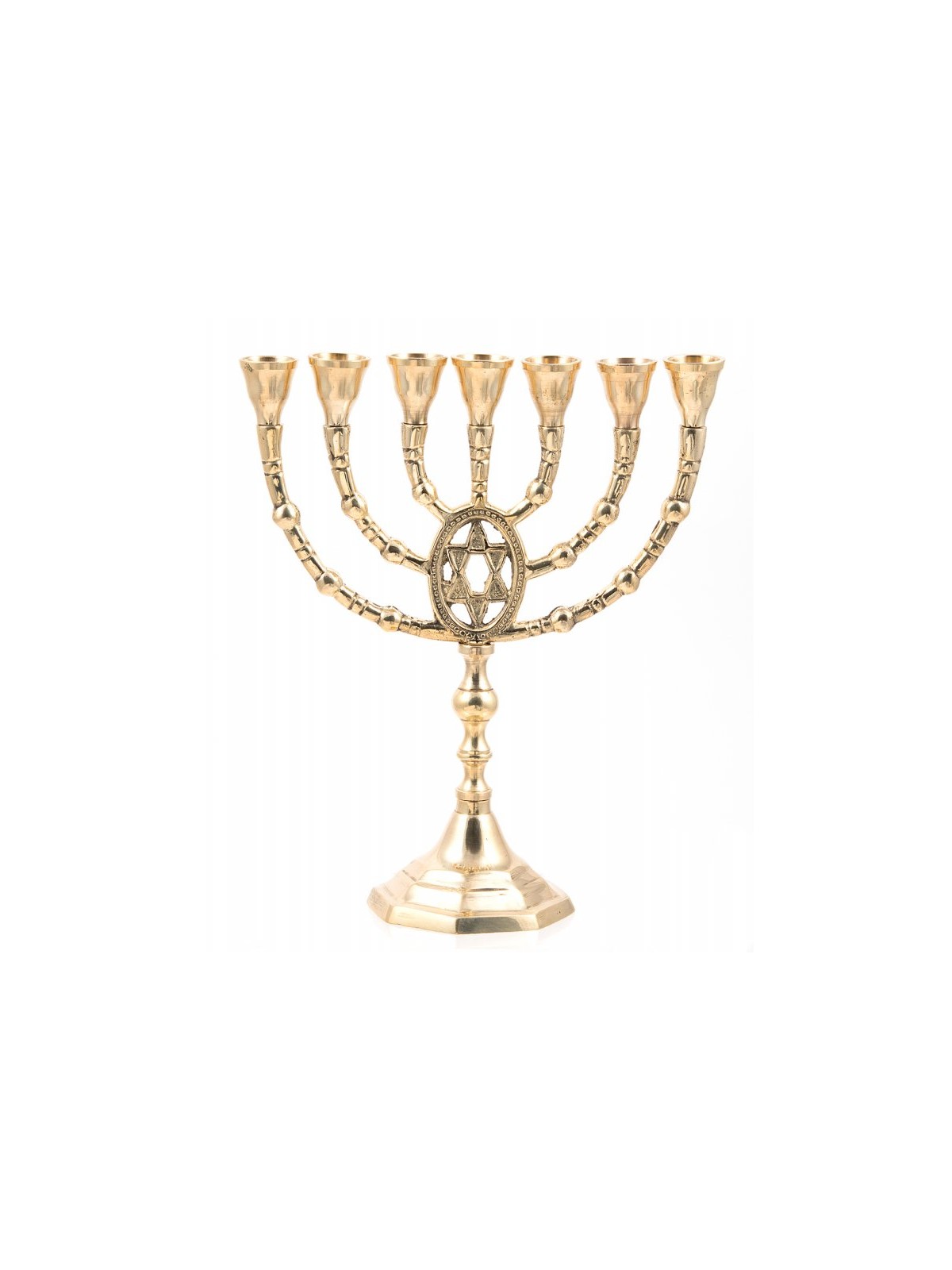 Seven Branch Menorah of Gold Colored Brass with ... | 7 Branch Menorah
