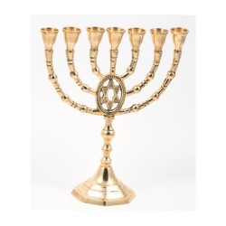 Seven Branch Menorah of Gold Colored Brass with ... | 7 Branch Menorah