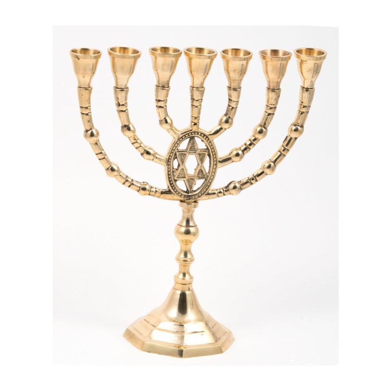 Seven Branch Menorah of Gold Colored Brass with ... | 7 Branch Menorah
