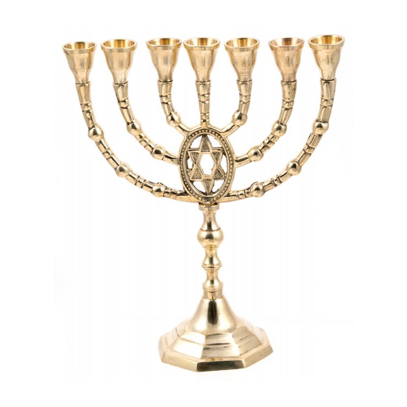 Seven Branch Menorah of Gold Colored Brass with ... | 7 Branch Menorah