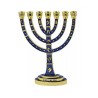 Seven Branch Gold Menorah Dark Blue Enamel Plate... | 7 Branch Menorah