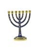 Seven Branch Gold Menorah Dark Blue Enamel Plate... | 7 Branch Menorah