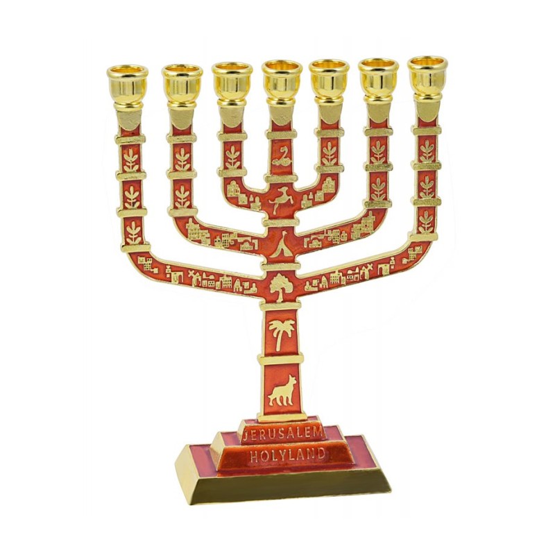Seven Branch Menorah with Jerusalem Images Judai... | 7 Branch Menorah