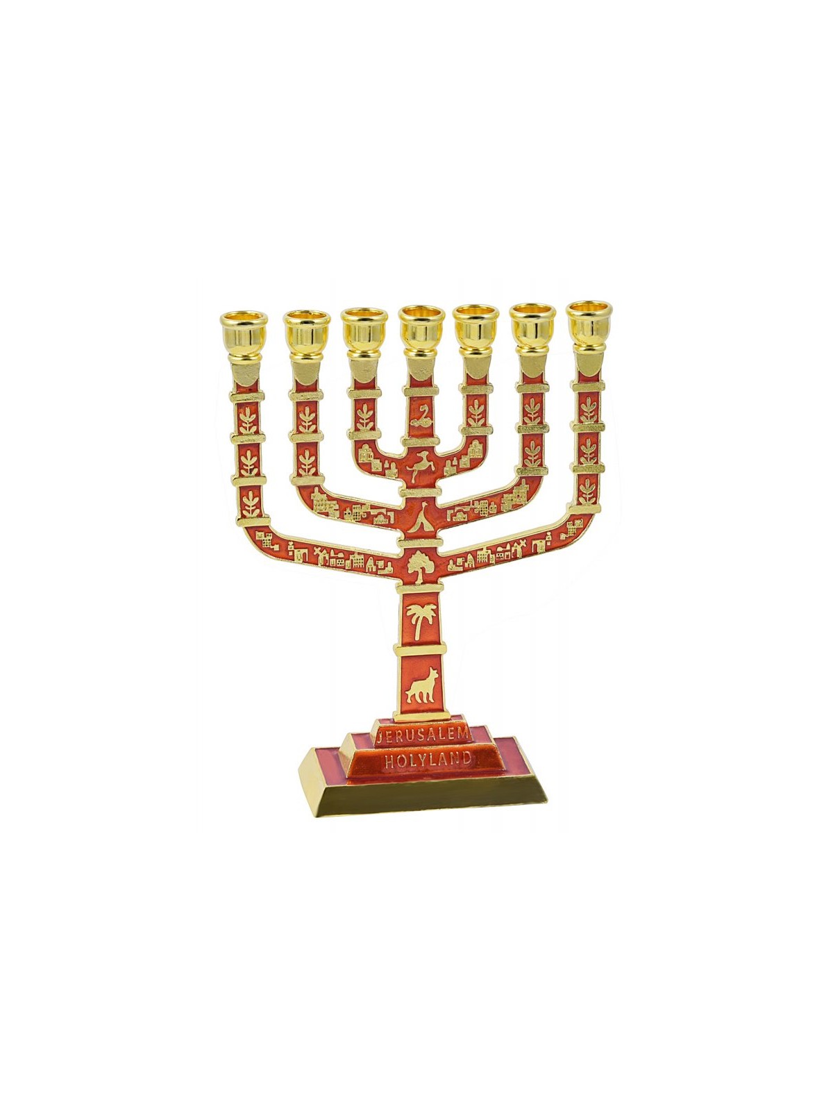 Seven Branch Menorah with Jerusalem Images Judai... | 7 Branch Menorah