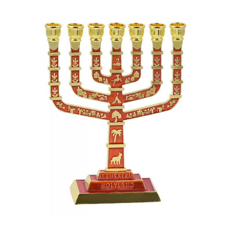 Seven Branch Menorah with Jerusalem Images Judai... | 7 Branch Menorah