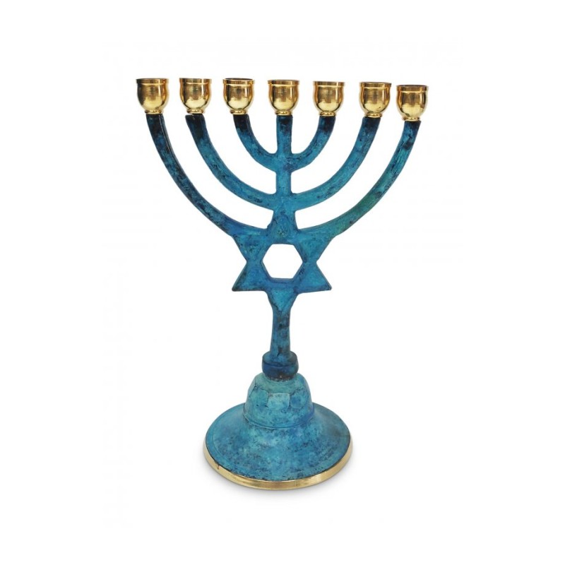 Small Seven Branch Menorah with Star of David on... | 7 Branch Menorah