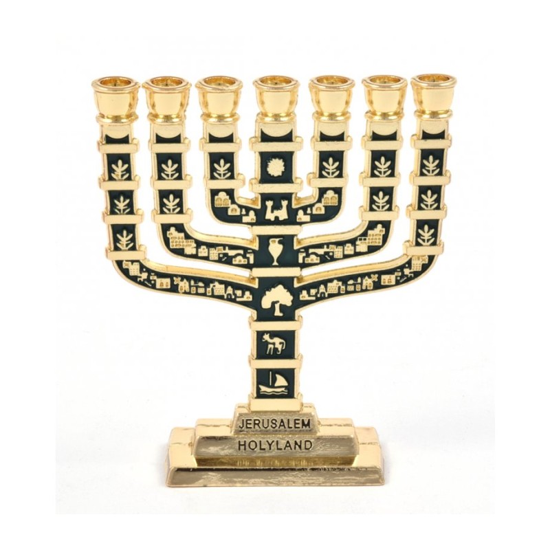 Miniature 7 Branch Menorah with Judaic Sy... | Mini Decorative Menorah