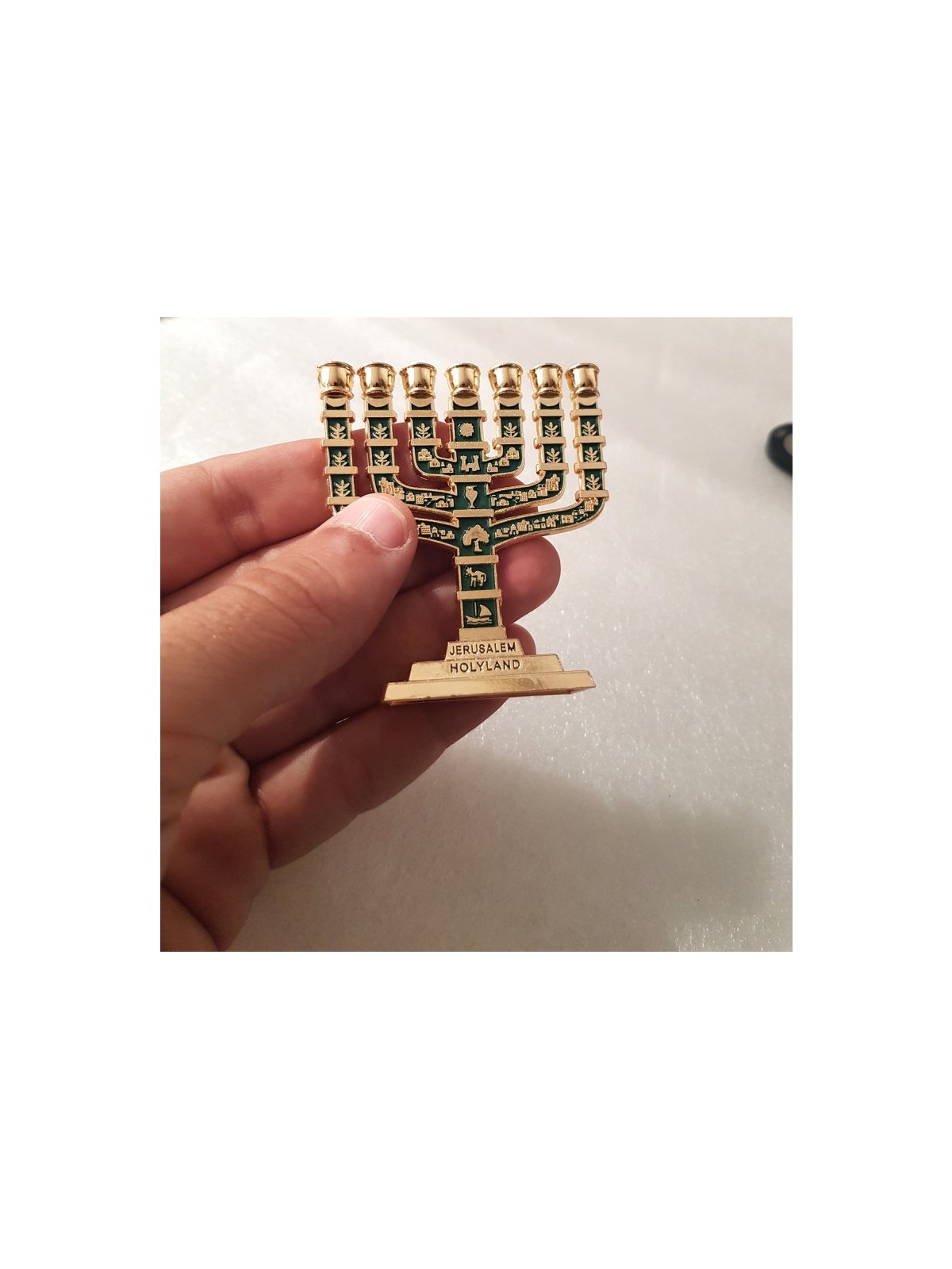 Miniature 7 Branch Menorah with Judaic Sy... | Mini Decorative Menorah