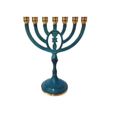 Seven Branch Menorah with Framed Oval Grafted In... | 7 Branch Menorah