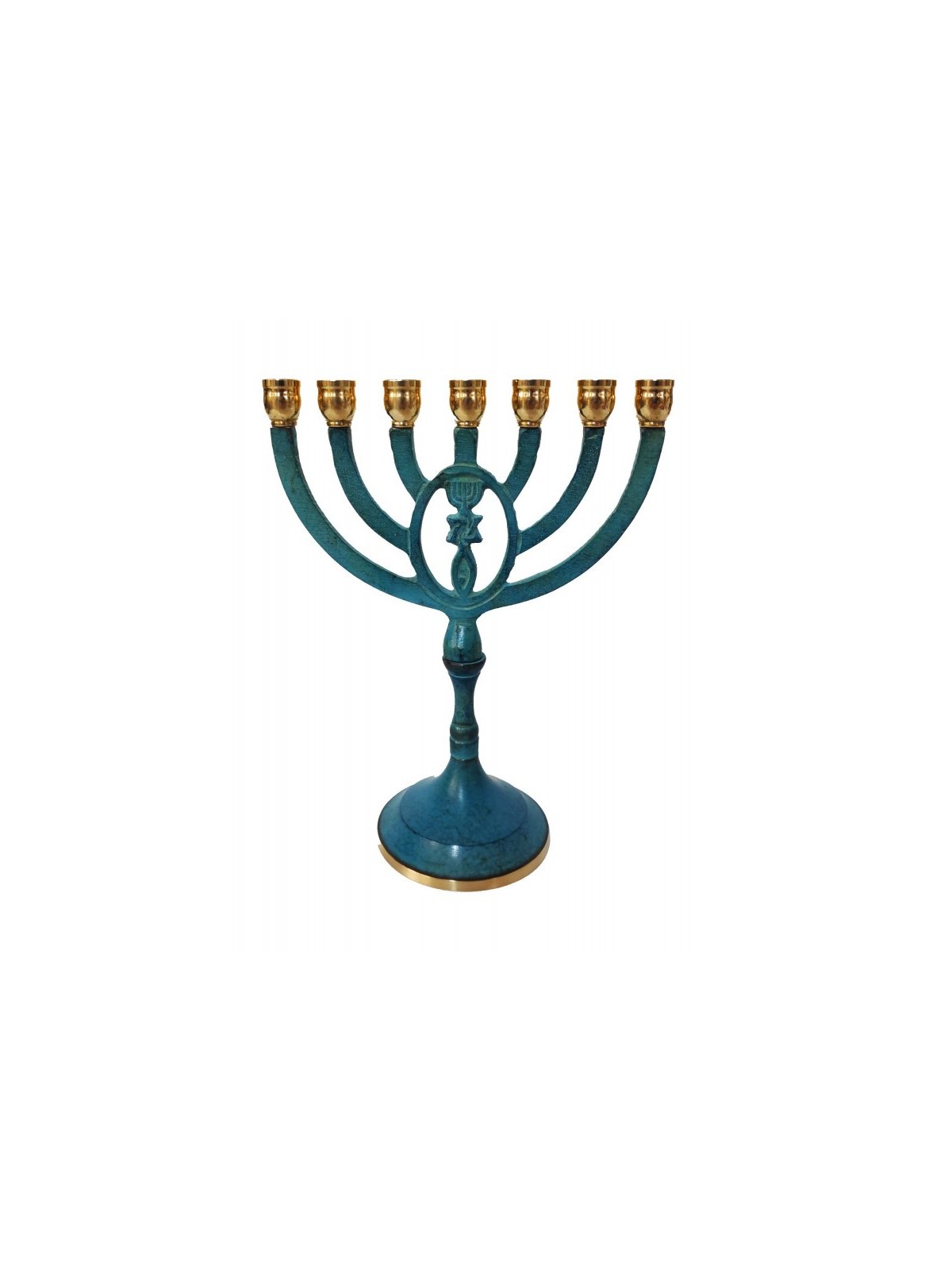 Seven Branch Menorah with Framed Oval Grafted In... | 7 Branch Menorah