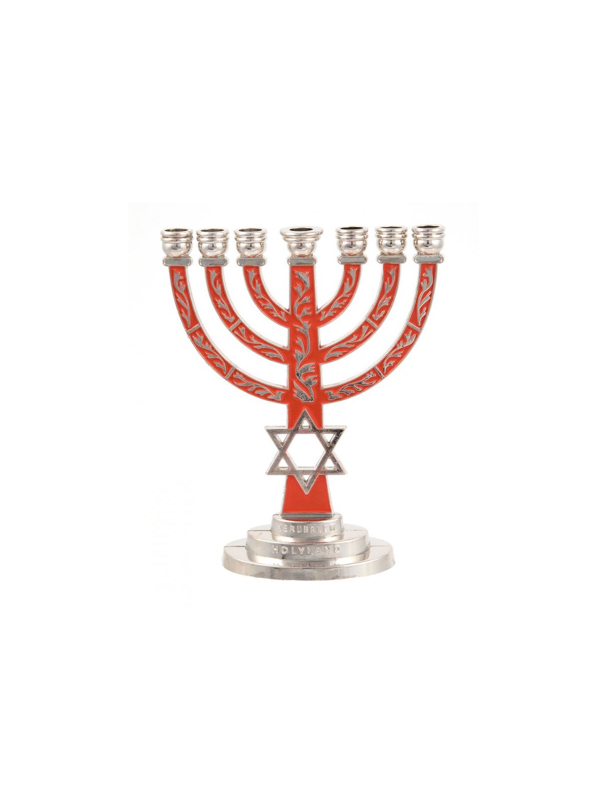 7 Branch Menorah Red on Silver with Breastplate ... | 7 Branch Menorah
