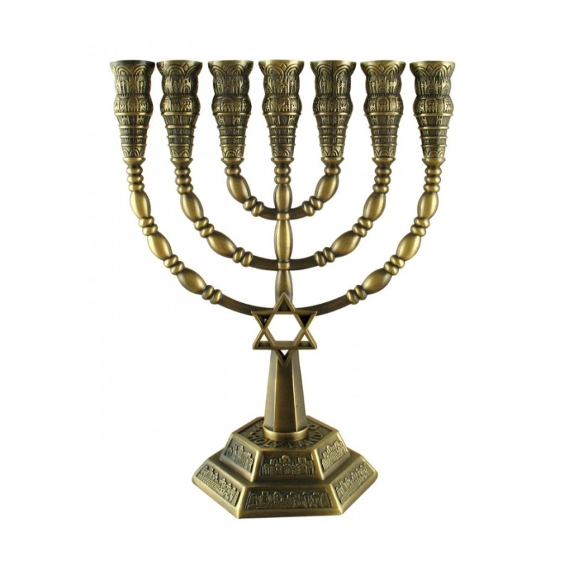 7 Branch Menorah with Star of David and Jerusale... | 7 Branch Menorah