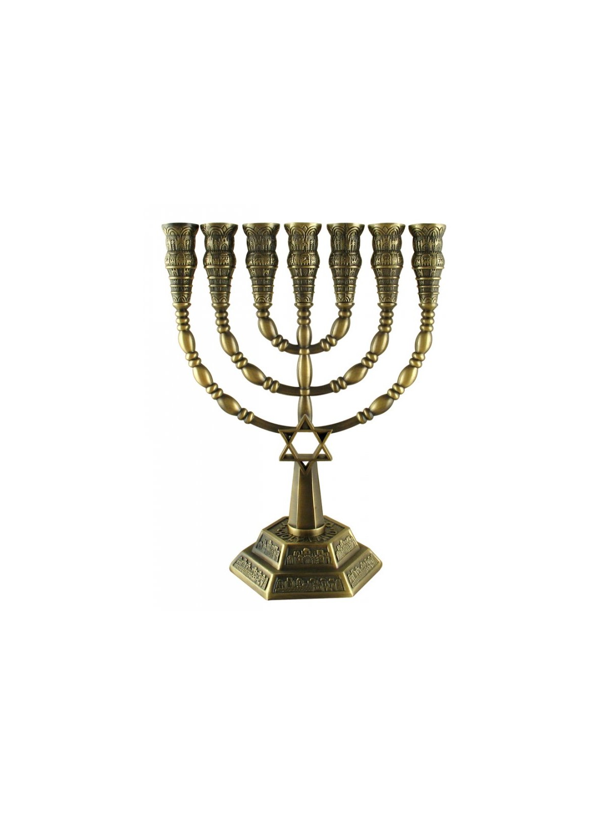 7 Branch Menorah with Star of David and Jerusale... | 7 Branch Menorah