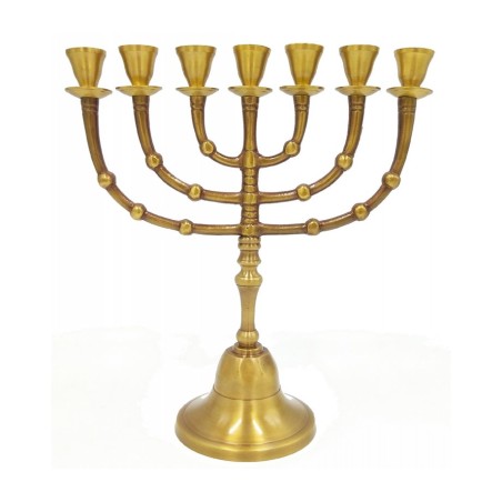 Seven Branch Menorah Dark Colored Gold Brass wit... | 7 Branch Menorah