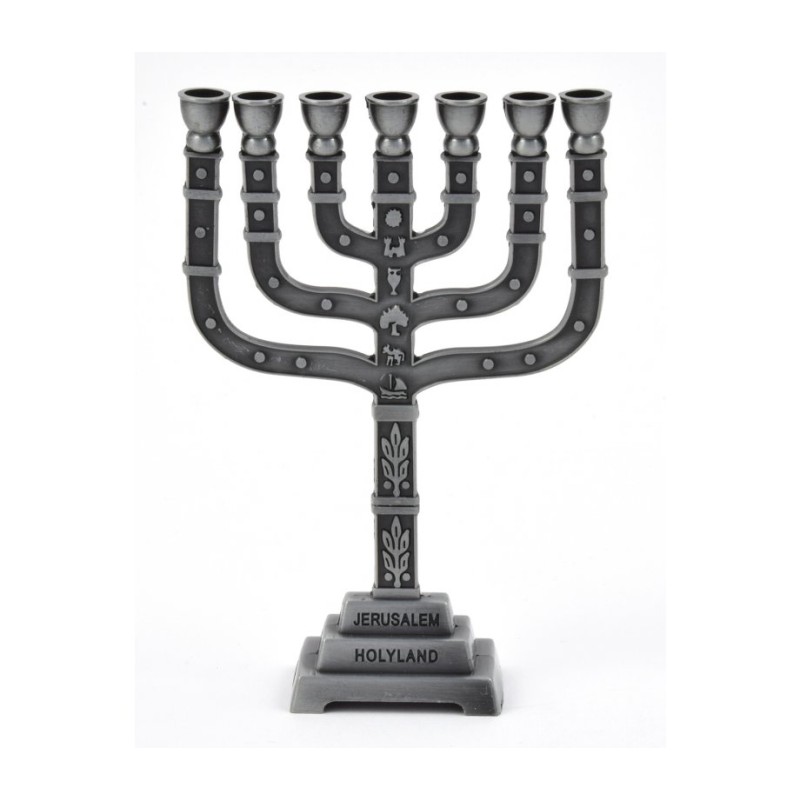 Small Seven Branch Pewter Menorah 12 Trib... | Mini Decorative Menorah