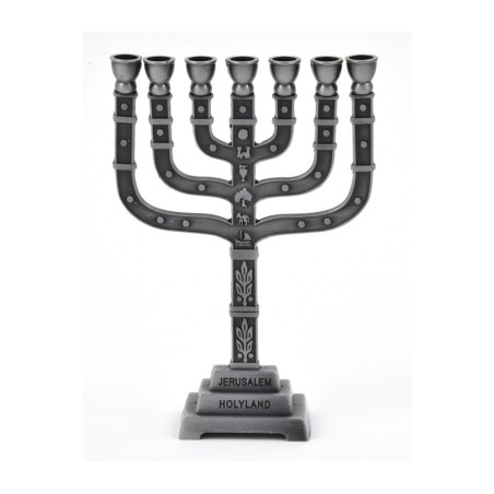 Small Seven Branch Pewter Menorah 12 Trib... | Mini Decorative Menorah