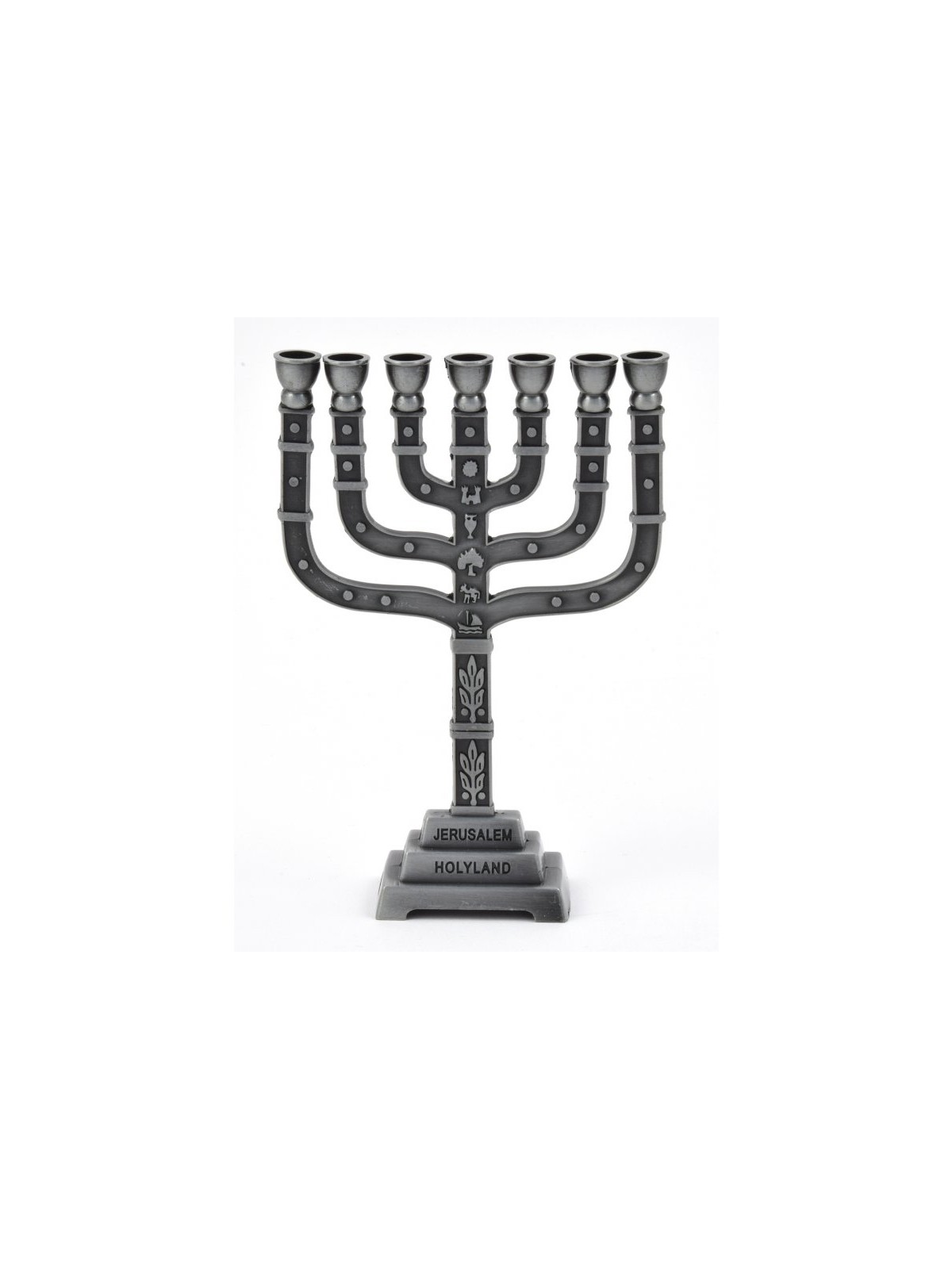 Small Seven Branch Pewter Menorah 12 Trib... | Mini Decorative Menorah