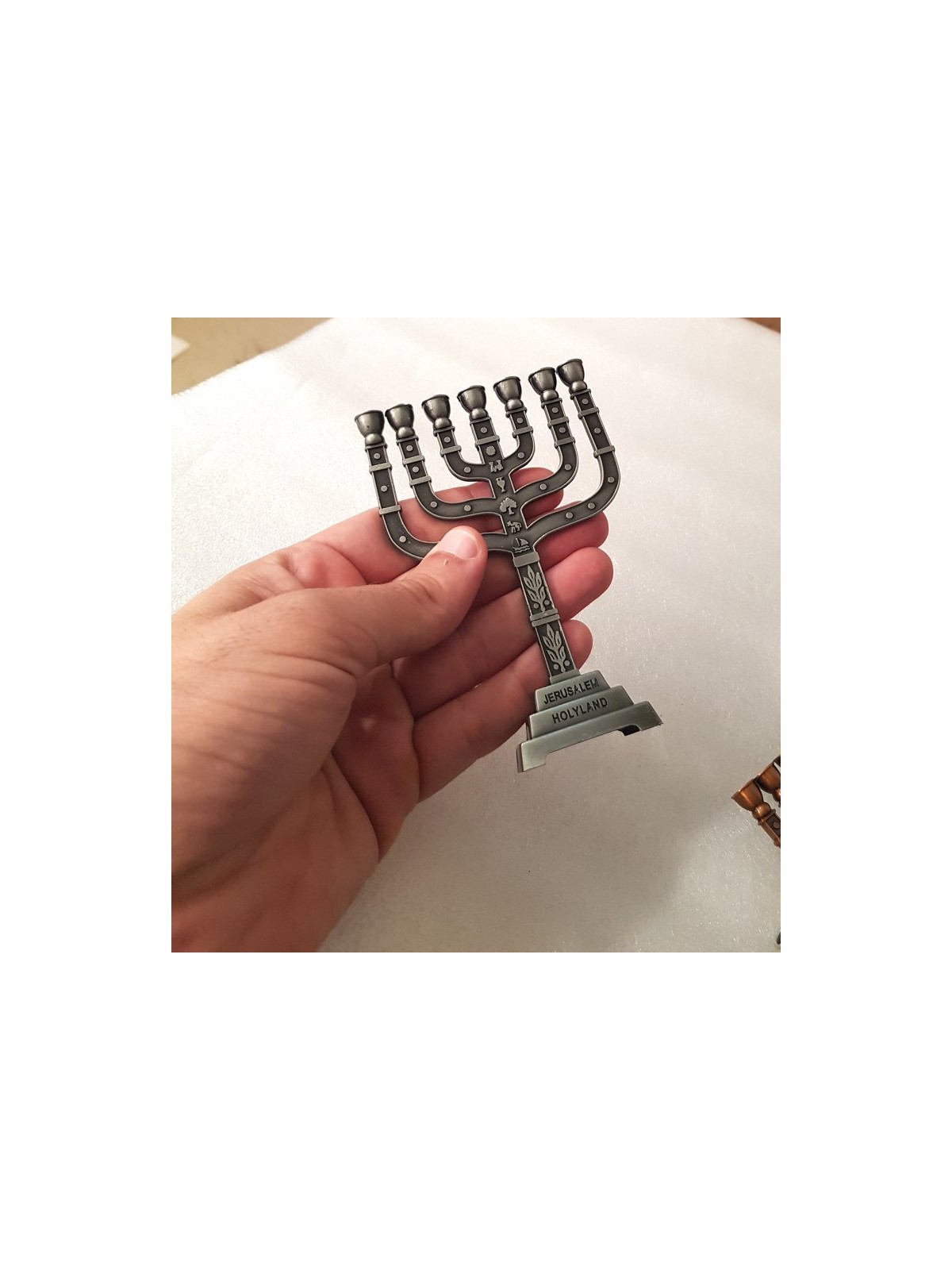 Small Seven Branch Pewter Menorah 12 Trib... | Mini Decorative Menorah