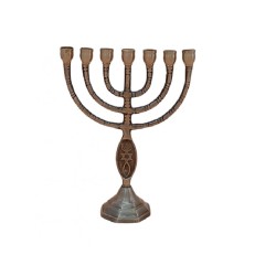 Small Seven Branch Menorah Fish Design Brass Ant... | 7 Branch Menorah