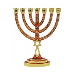 Messianic Seal Gold Tone Seven Branch Menorah Gr... | 7 Branch Menorah