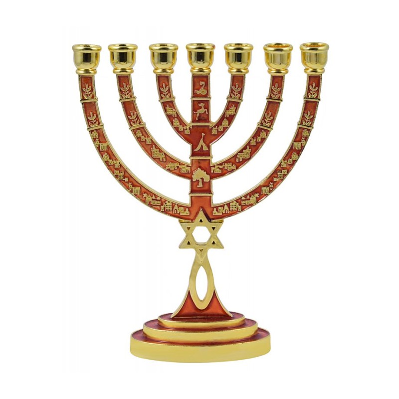Messianic Seal Gold Tone Seven Branch Menorah Gr... | 7 Branch Menorah