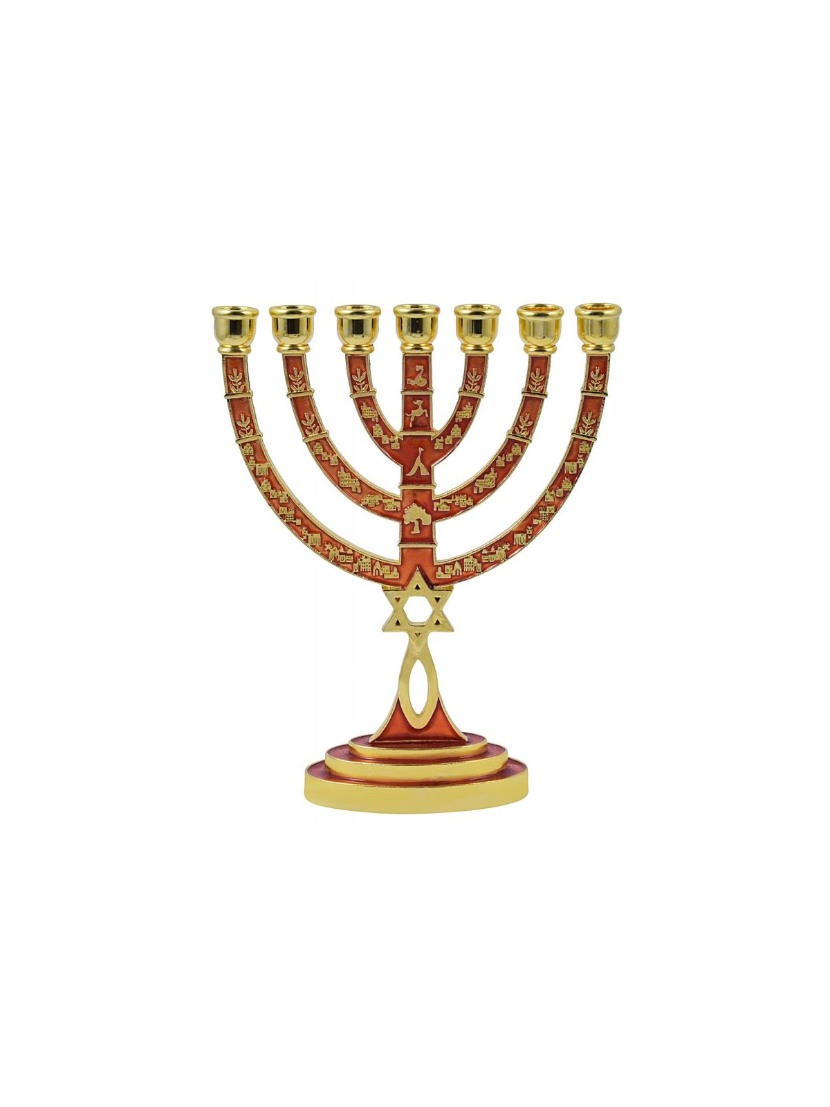 Messianic Seal Gold Tone Seven Branch Menorah Gr... | 7 Branch Menorah