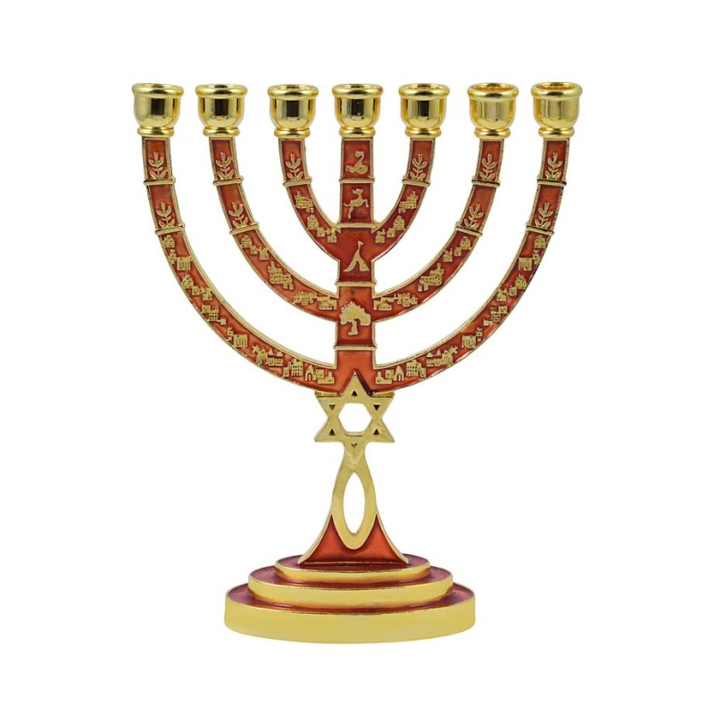 Messianic Seal Gold Tone Seven Branch Menorah Gr... | 7 Branch Menorah